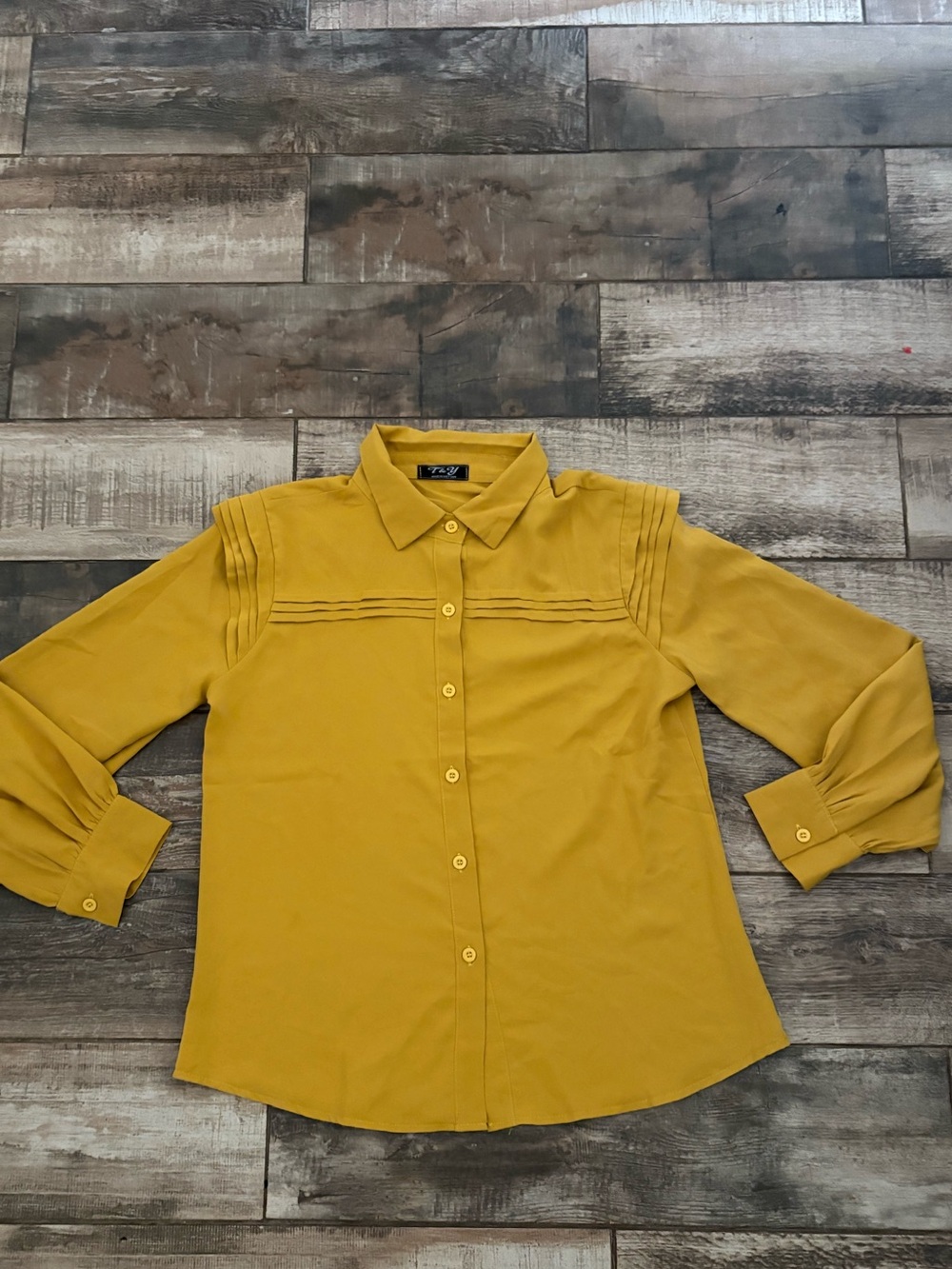 Button-Front Mustard Yellow Women's Shirt with Pintuck Detail